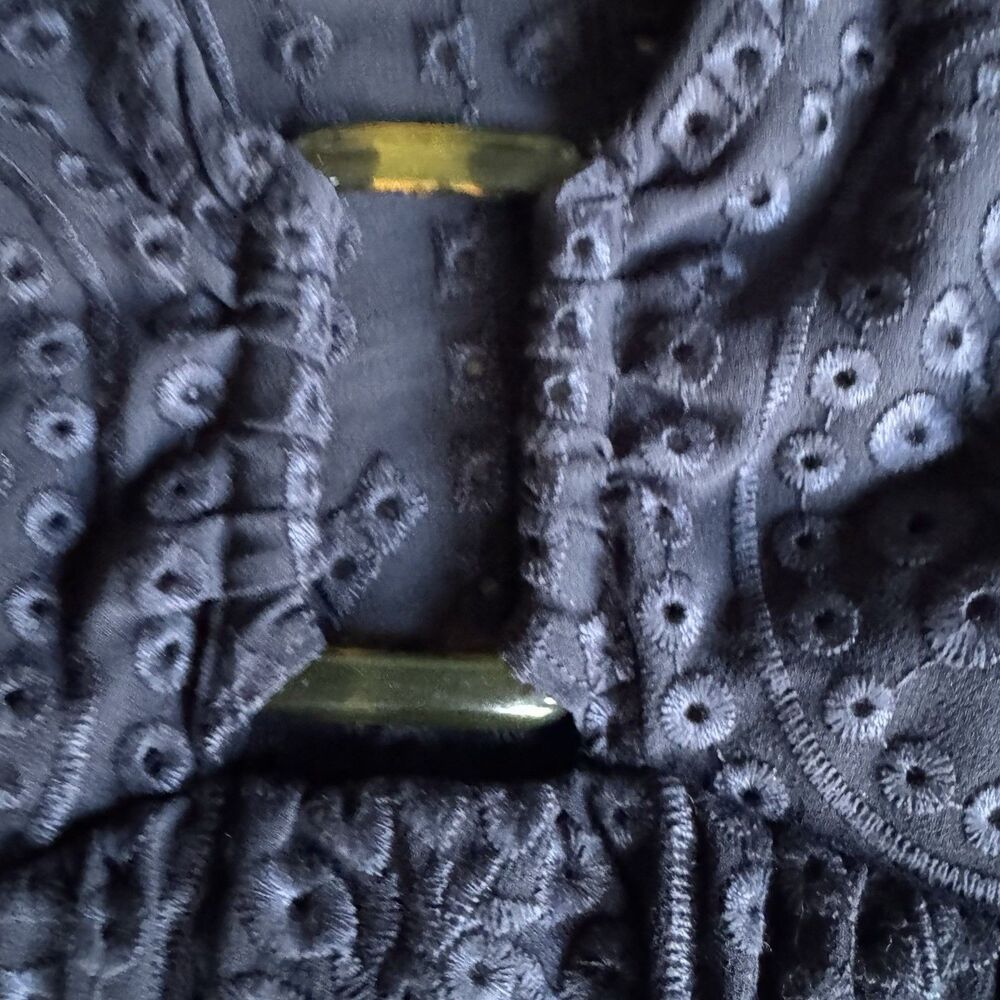 Ba&sh Brancia Short Navy Dress Flared Eyelet Sz M US 6 Quiet Luxury V Neck  $345 - Picture 4 of 16